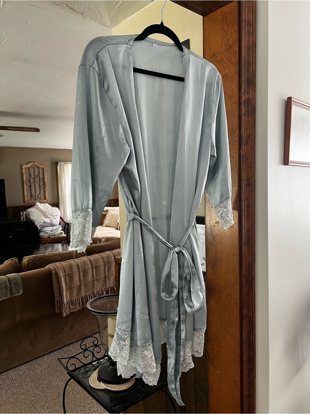 Satin Lace-Trim Robe - Women's Intimates